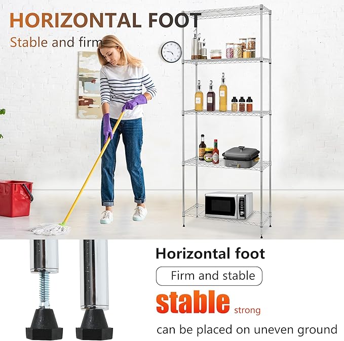 FDW Shelves,Wire Shelving Utility Storage Shelves Shelving Unit NSF Certified Height Adjustable Metal 5 Tier Shelves Easy Assembly 24" L x 14" W x 60" H,Chrome