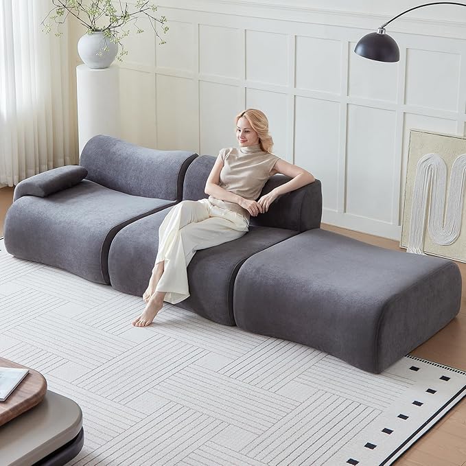 Modular Sectional Cloud Couch Grey Sofa 114" Boneless Couch for Living Room with L Shaped, Modern Comfy Couches Set with 2 Seat & Pillow - Compressed Sofa, No Assembly Required