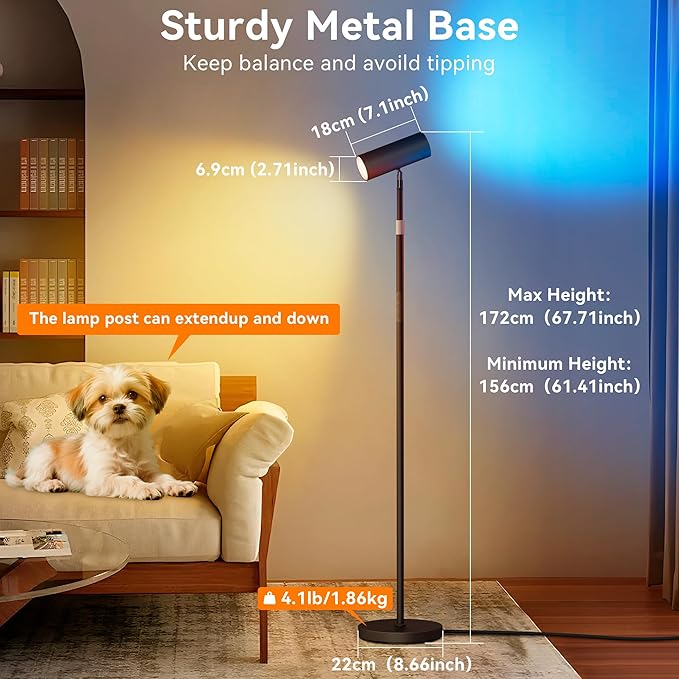 Spotlight Floor Lamp, Tall LED Standing Lamp with Remote/Touch Control, 2700K-6500K, Multi Color Changing, Reading Floor Lamp for Living Room, Bedroom, Office & Wall Art, Black RGB