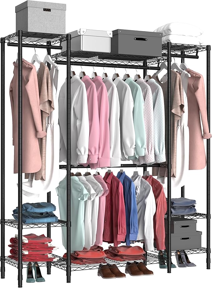 Garment Rack Heavy Duty Clothes Rack for Hanging Clothes,Metal Garment Rack,Freestanding Clothing Rack,Adjustable Custom Closet Rack,54" L x 13.8" W x 75.8" H, Max Load 750LBS,Black