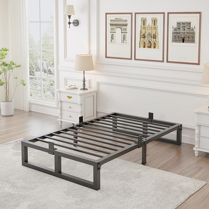 10 inch Twin Bed Frame Low Profile Metal Platform Frames with Mattress Slide Stopper,Heavy Steel Slats Support,No Box Spring Needed,Noise Free,Non-Slip,Easy Assembly