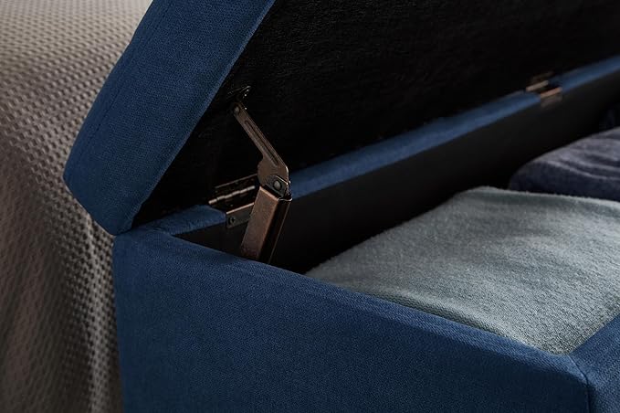 mikibama Linen Storage Bench for Bedroom End of Bed,59" Long Tufted Bed Bench with Storage,Modern Mid Century Storage Ottoman Bench for Window,Entryway,Living Room Solid Wood Legs (Blue)