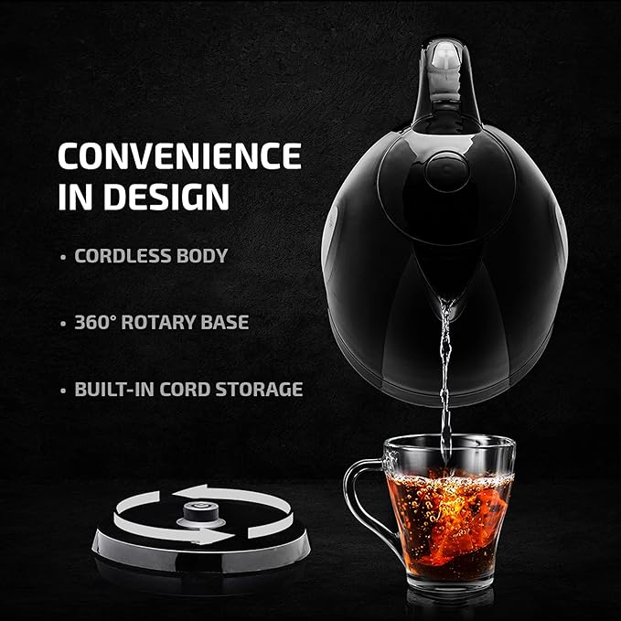 OVENTE Electric Kettle, 1.7L Fast Boiling Water Heater for Coffee or Tea, BPA Free with Water Level Gauge, Auto Shut-Off, Boil-Dry Protection, Indicator Light and Removable Filter, Black KP72B