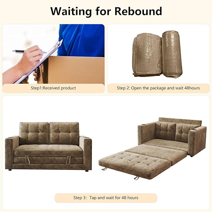 WorthFurni Convertible Sofa Bed, Folding Sofa Bed 2 in1 Pull Out Loveseat Sleeper Sofa, Floor Sofa Bed for Small Spaces Folding Couch Bed with Pillows for Living Room Bedroom - Brown