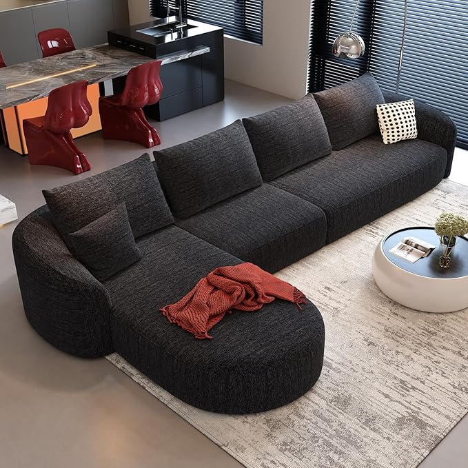 138.6" Modular Sectional Couches Luxury Modern Curved Back Sofa,Minimalist Comfy L-Shape Boneless Cloud Couch for Living Room Apartment,(Left Facing Chaise,Black)