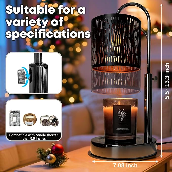 Candles Warmer Lamp with Timer and Dimmer, Home Bedroom Decor, Electric Adjustable Candle Wax Warmer Melter, Vintage Decor Birthday Monther Day Gifts,2 Bulbs，Black