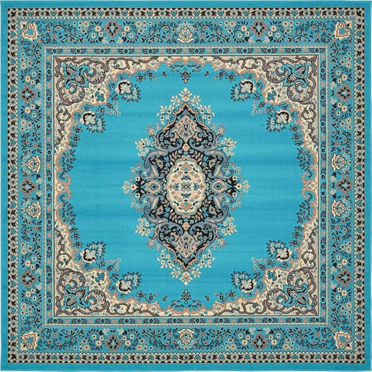 Unique Loom Reza Collection Traditional Persian Style Area Rug, 8' 0" x 8' 0", Turquoise/Ivory