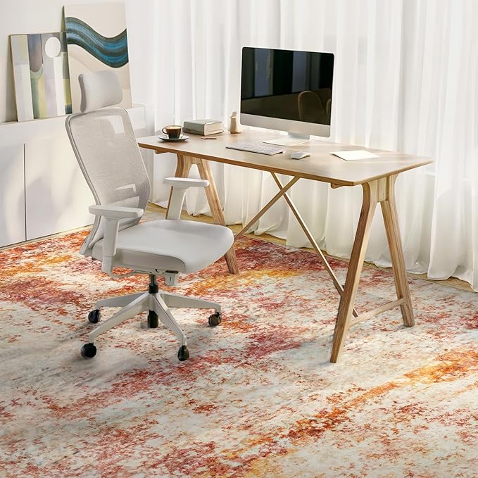 Area Rug Living Room Rugs - 8x10 Washable Modern Neutral Abstract Rugs Soft Low Pile No Slip Stain Resistant Rug Indoor Large Carpet for Bedroom Dining Room Nursery Room Home - Pink/Orange