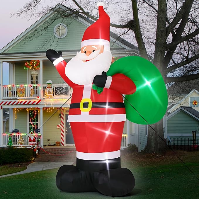 16FT Inflatable Christmas Santa, Giant Outdoor Santa Claus Blow Up Decorations with LED Lights, Waterproof Holiday Yard Decoration for Lawn, Garden, Xmas Party (16H x 9.8W x 5.2D ft)