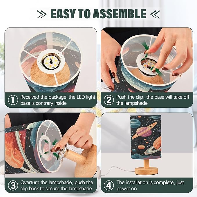 Space Planet Astronomy LED Table Lamp for Bedroom Bedside Lamp with USB Charging Ports Decor Nightstand for Living Room Reading Dorm Desk Home Office