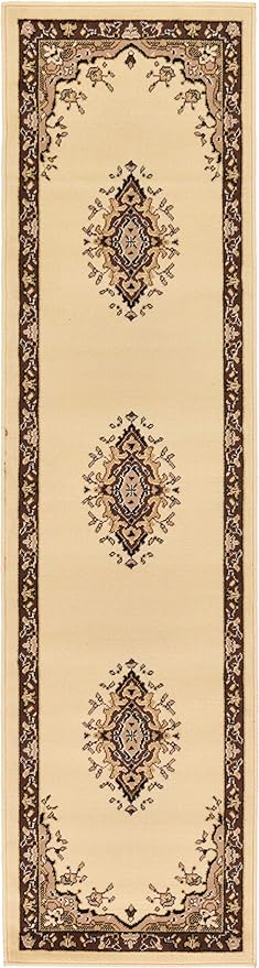 Unique Loom Reza Collection Traditional Persian Style Area Rug, 2 ft 2 in x 8 ft 2 in, Ivory/Brown
