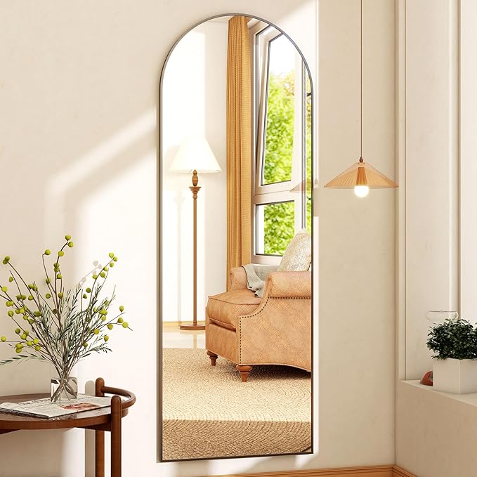 21" x 64"Arched Full Length Mirror - Wall Mounted Floor Mirror- Aluminum Alloy Frame Full Body Mirror for Bathroom Living Room Bedroom and Entryway Black