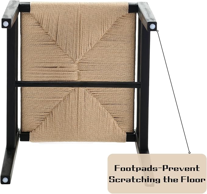 Modern Rattan Dining Chairs Set of 2, Boho Cane Farmhouse Chair, Black Wood Legs Dining Chairs with Open Back, Armless with Natural Weave 2.5 Inches Seat Kitchen Chairs for Living Room