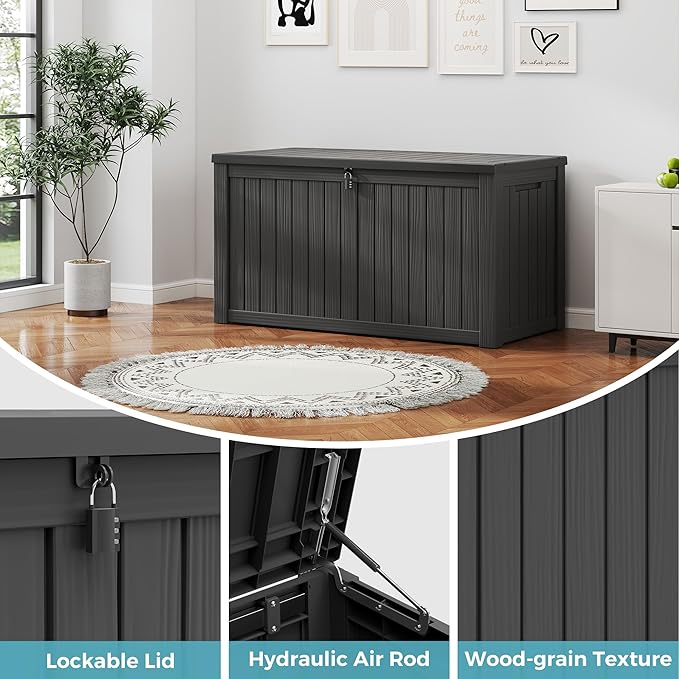 150 Gallon Outdoor Storage Box, Waterproof Resin Deck Box with Lockable Lid – Storage Cabinet for Patio Furniture, Pool Supplies, Garden Tools – Indoor & Outdoor Use