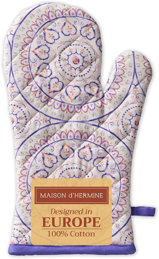 Maison d' Hermine Oven Gloves 100% Cotton Oven Mitt 7" x 13" with Loop Heat Resistant, BBQ, Cooking Gloves, Baking, Grilling, Kitchen, Handling Hot Pans Spring/Summer (Pack of 1, Mandala)