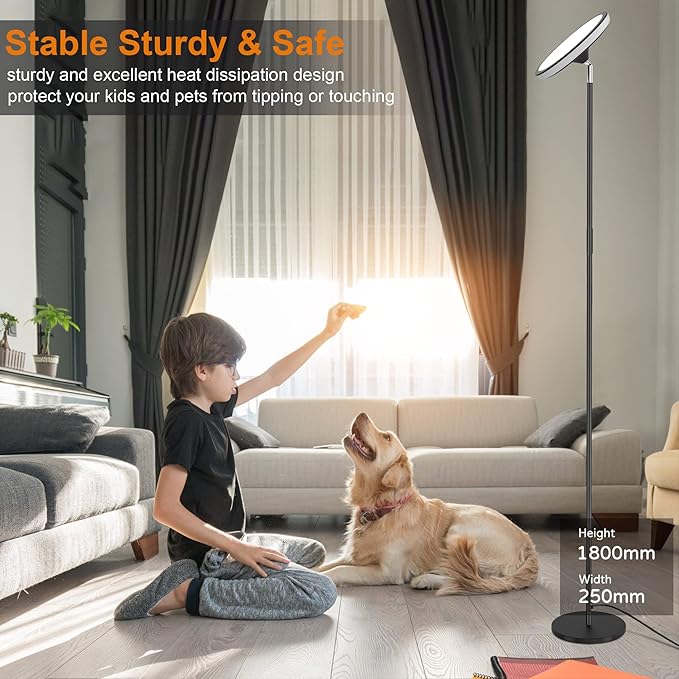 UFO Floor Lamp 71in, Upgraded 42W 3700LM LED Torchiere Floor Lamps for Living Room, Modern Tall Bright Standing Light with Remote, Dimmable Sky Light,1/2/3H Timer for Bedroom,Office(Black)