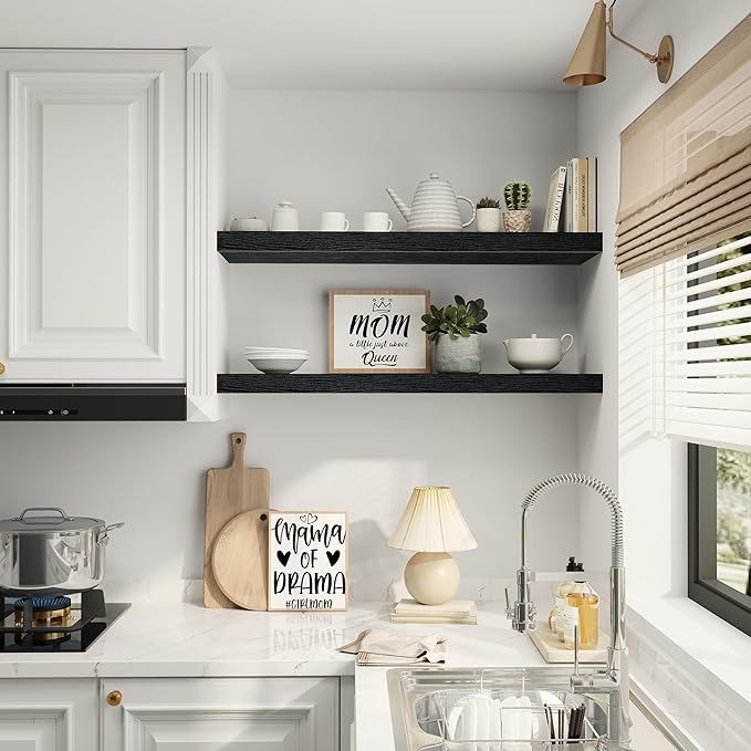 Vivelove Single Floating Shelves 36 inch Long, 10 in Deep Shelves Wall Mounted for Bedroom, Bathroom, Living Room, Kitchen, Office, Modern Shelf Home Decor, Set of 1, Black