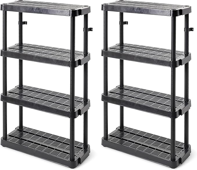 Gracious Living 4 Shelf Adjustable Height Medium Duty Storage Unit 14 x 32 x 54.5" Organizer for Home, Garage, Basement, & Laundry, Black (2 Pack)