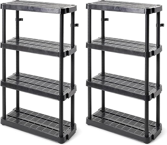 Gracious Living 4 Shelf Adjustable Height Medium Duty Storage Unit 14 x 32 x 54.5" Organizer for Home, Garage, Basement, & Laundry, Black (2 Pack)