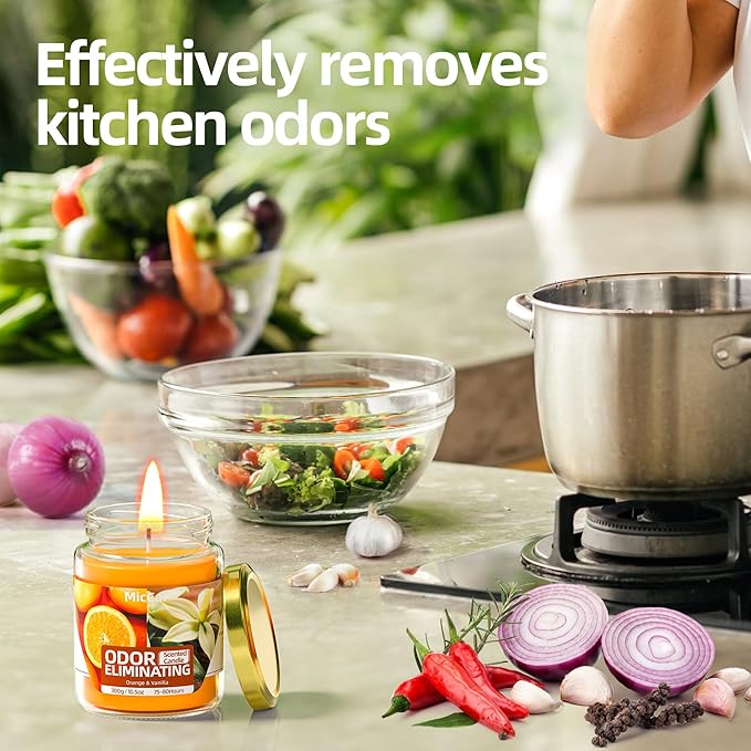 Orange & Vanilla Odor Eliminating Candles for Home Scented, Eliminates 99% of Pet, Smoke, Food and Other Smells Quickly, Highly Scented Candle, Premium Soy Candles Set for Women