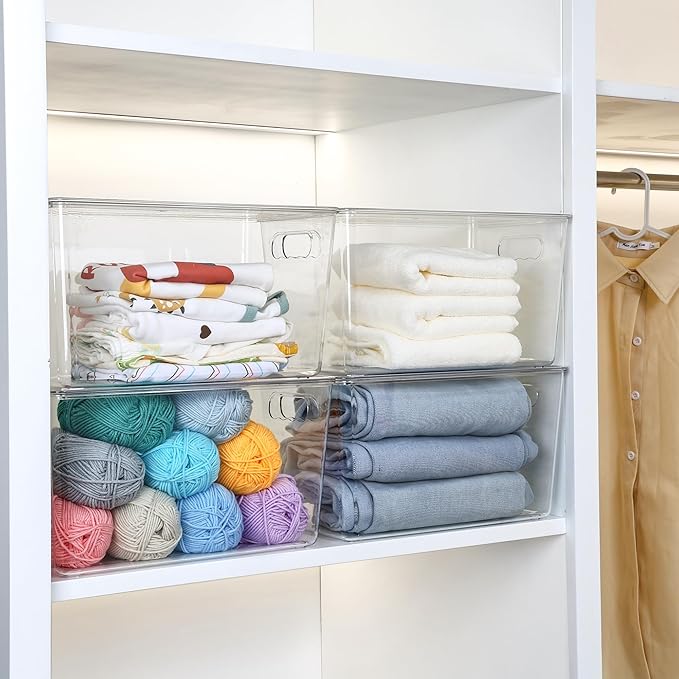 Vtopmart 10 Pack Clear Stackable Storage Bins with Lids,XLarge Plastic Containers with Handle for Pantry Organizer and Storage,Perfect for Kitchen,Fridge,Cabinet, Closet,Bathroom Organization