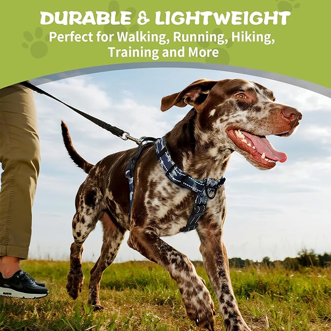 No-Pull Harness,Y-Shaped Design,Buckle-Neck Balance Harness with Reflective Stitching, Ideal for Dog Training and Night Walking, Padded Handle, Durable High-Tensile Nylon-Blue Camo-M