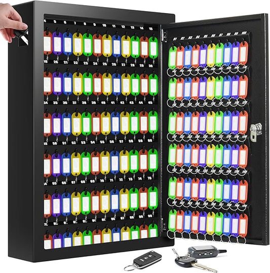 150 Keys Cabinet Organizer Wall Mount, Heavy Duty Key Lock Box with Key Hooks & 150 Tags Key Labels, Security Lockbox for Valets, Hotels, Car, Office Key Management & Storage