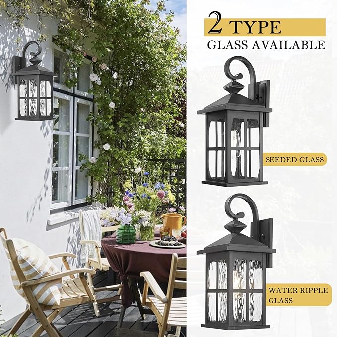 Darkaway Large Outdoor Light Fixtures Wall Mount, 21inch Outside Wall Lights Exterior Lighting Fixture with Water Ripple Glass Outdoor Wall Sconce for House Porch Hallway Garage Front Door