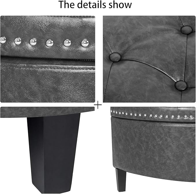 Homebeez 43" Half Moon Storage Ottoman Bench, Lift Top Faux Leather Storage Ottoman Bench for Bedroom Living Room (Gray)