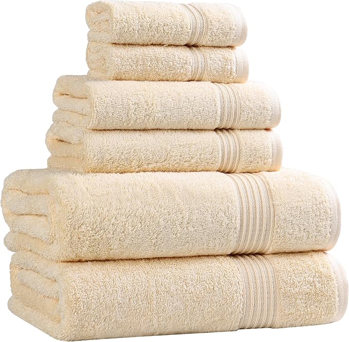 Superior Egyptian Cotton 6-Piece Towel Set, Bathroom Essentials, Towels For Bathroom, Apartment, Airbnb, Guest Bath, Face, Hand, Bath Towels, Washcloths, Absorbent, Fast Drying, Canary