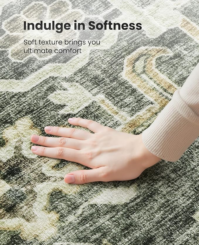 AMADA HOMEFURNISHING 8x10 Washable Area Rug, Low-Profile Large Area Rug with Non-Slip Backing & Durable Edge Binding, Vintage Large Rugs for Living Room, Bedroom, Dinning Room