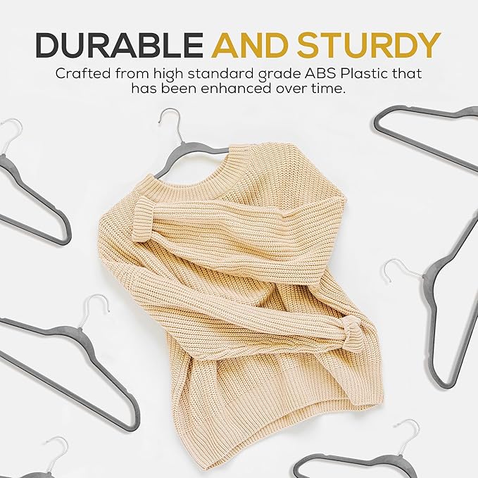 Premium Velvet Hangers 50 Pack Ultra Thin Non Slip Adult Felt Space Saving Slim Suit Hanger for Closet Heavy Duty Coat Pants Jackets Dress Hangers 360° Swivel Hook Hold Upto 10 lbs Gray
