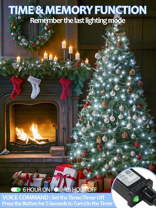 Voice Controlled Smart Christmas Lights Outdoor, 175ft 500 LED Twinkle String Lights with 7 Voice Commands, 12 Modes & Timer, Waterproof Christmas Tree Lights for Party Garden (Cool White)