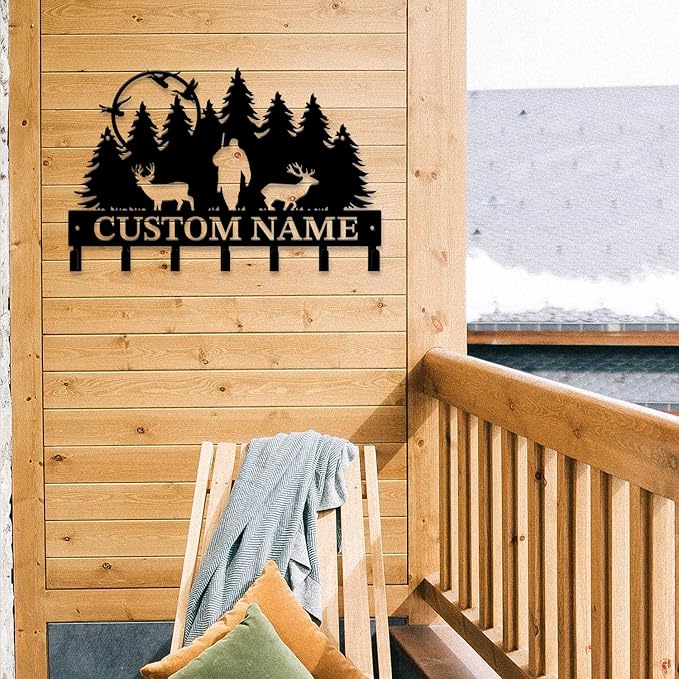 Personalized Custom Name Hunting Deer Wall Key Hooks,Metal Hunting Art Clothes Hooks,Metal Hunting Wall Home Storage Decorative,Hunter For Front Door, Hallway, Kitchen, Bedroom,Keys,Hats (Style G)