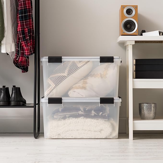 IRIS USA 62.8 Quart Plastic Storage Bin Tote Organizing Container with Durable Lid and Seal and Secure Latching Buckles, 4 Pack