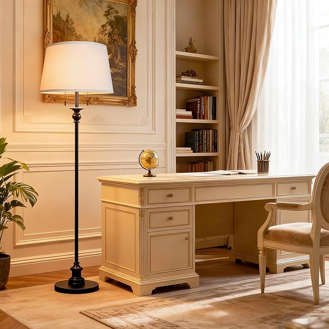 Standing Lamp, Living Room Lamp with Remote, Dimmable Floor Lamp with APP Control, 3 Color Temperatures, Stepless dimming, Farmhouse Floor Lamps for Bedroom, 2 Bulbs(Included)