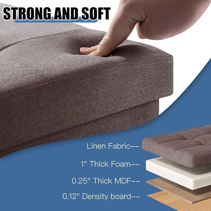 BRIAN & DANY 15 Inches Ottoman with Storage, Square Small Storage Ottoman Foot Rest with Legs, Ottomans Foot Stool for Dorm, Living Room, Entryway (Brown)