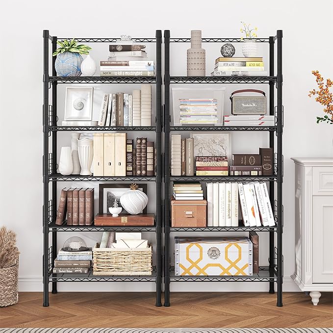 FUTASSI Metal Storage Rack, Storage Organizer Shelves for Kitchen, Bathroom, Living Room, Balcony and Garage, 5 Tiers Narrow Bookshelf, 21.2" W x 9.4" D x 59.2" H, Load 400lbs, Black