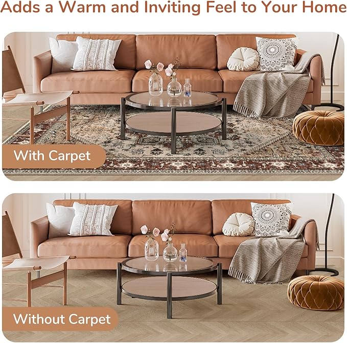 OPPODREAM Thin 8x10 Area Rugs, Washable Rugs 8x10 with Non Slip Backing, Faux Cashmere Low-Pile 8 x 10 Carpet, Brown