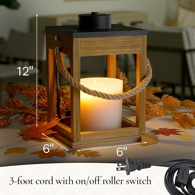 Candle Warmers Etc. Wood & Rope Candle Warmer Lantern – for Top-Down Warming & Flame-Free Fragrance