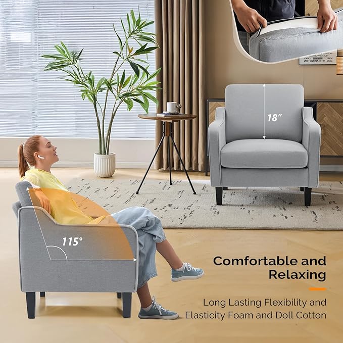 VINGLI Accent Chairs for Living Room, Line Comfy Upholstered Sofa Chair Mid Century Modern Armchair for Bedroom, Home Office, Small Spaces, Apartment