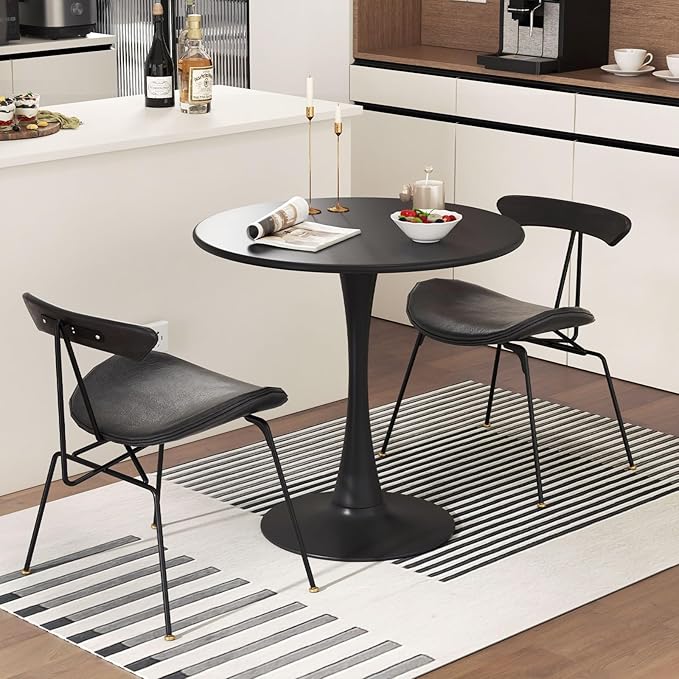 ERGOMASTER 32 Inches Black Round Dining Table, Modern Tulip Kitchen Table for 2 to 4 Person, Metal Round Pedestal Table for Apartment, Small Space, Cafe