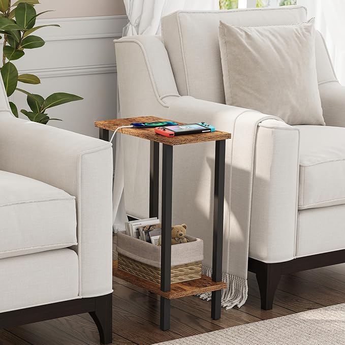 TUTOTAK Small Side Table, Narrow End Table, Set of 2, Skinny Sofa Table, Slim Nightstand, Couch Table, Living Room, Bed Room, Brown TB01BB0622