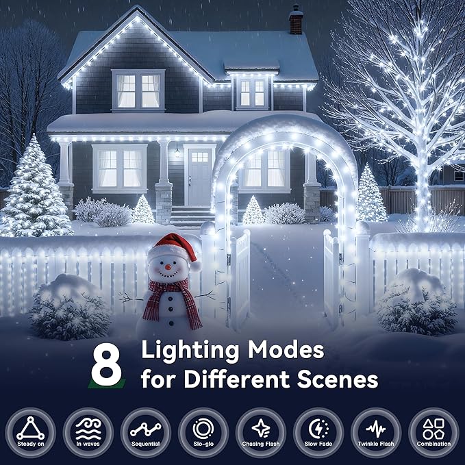 Outdoor Christmas Lights, 1200LEDs 393FT Christmas Tree String Lights, IP67 Waterproof 8 Modes Cold White Holiday Lights with Remote for House Yard Xmas Decorations