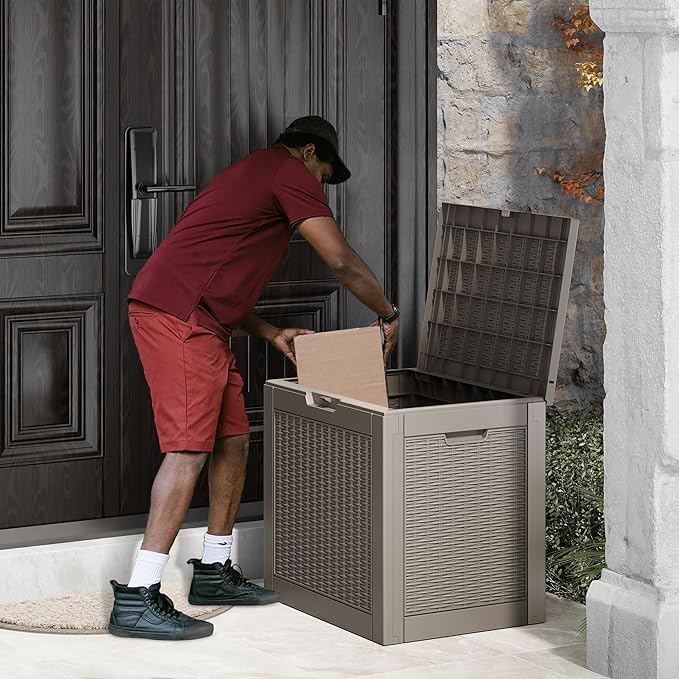 Deck Box, 31 Gallon Resin Outdoor Storage Box, Waterproof and UV Resistant Lightweight Storage Deck Box for Garden Tools, Supplies