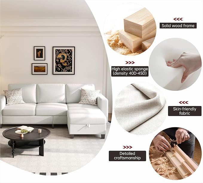 Youmumeub 79''Sectional Couch Couches for Living Room - L-Shaped 4-Seater Deep Sectional Sofa,Removable Covers,Suitable for The Living Room, Apartment or Office-Beige