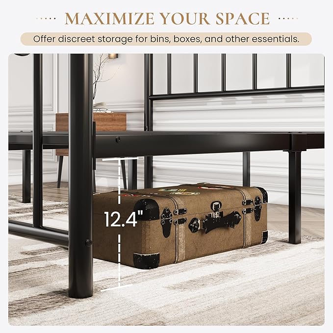 SHA CERLIN 14'' Full Size Metal Platform Bed Frame/Victorian Headboard and Footboard/Steel Slats Mattress Foundation for Storage/No Box Spring Needed/Noise Free/Black