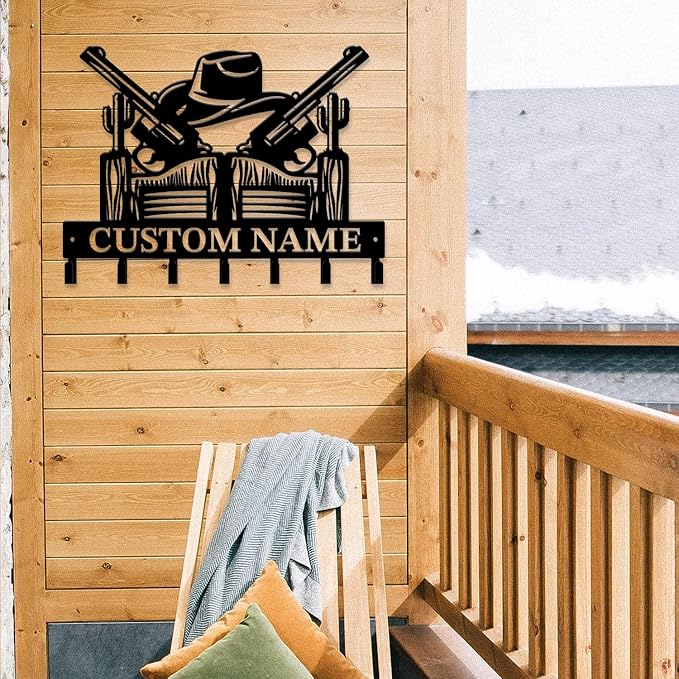 Personalized Custom Name West Cowboy Keys Hooks,Metal Cowboy Art Clothes Keys Hooks,Metal Cowboy Lover Wall Home Storage Decorative Keys Hooks,Key Holder Hooks for Wall (Style D)