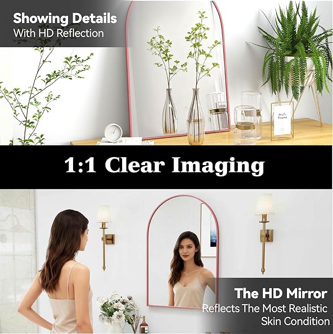 30x20 Arch Mirror Full Length Wall Mounted Hanging or Against Wall Metal Aluminium Alloy Frame Dressing Mirrors for Entryway Bedroom Bathroom Living Room 30 20 inch Rosegold Rose Gold