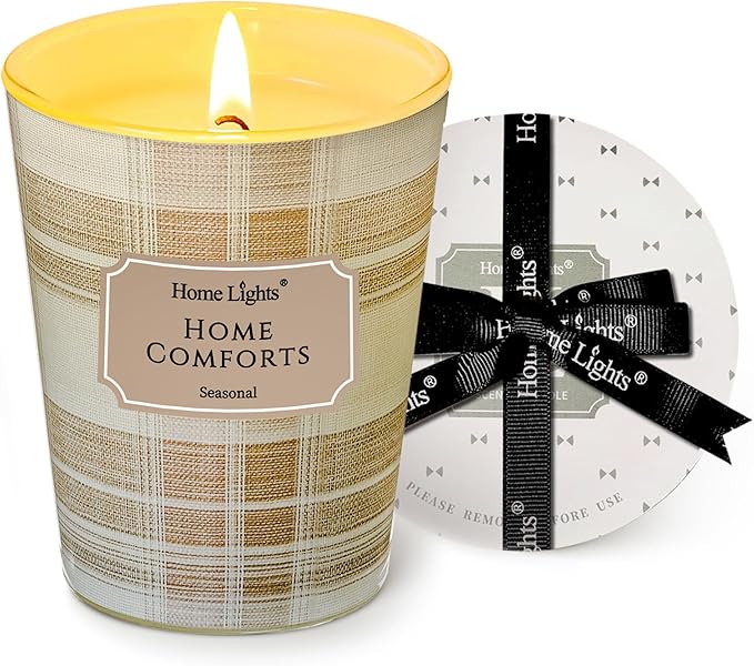 HomeLights Home Comforts Scented Candles | 6.7oz Soy Candles Rustic Modern Large Candle Jars | Ideal Candle Gifts for Events, Home Decor Stress, Relief & Relaxation